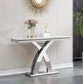 Marble Console Entryway Table, 47 inch Faux Marble Narrow Long Sofa Table, Modern White Tall Accent Table for Living Room, Entrance Table with Silver Geometric Stainless Steel Frame