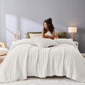 Wonderful Luxury Velvet Quilt - Striped Channel Stitch Ivory Quilt King, Soft Corduroy Lightweight Comforter, Pet-Friendly, Tear-Resistant, Bedspread Coverlet Bedding for All Season,106