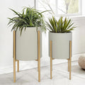 Oakrain Plants Pots with Stand, Set of 2 Planters for Indoor Plants, Modern Decorative Metal Flower Pots for Living Room, Garden, Balcony, 10
