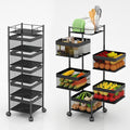 Fruit and Vegetable Basket for Kitchen No Assembly, Rotating Storage Rack,Bathroom Storage Shelf, Kitchen Organizers and Storage Cart on Rolling Wheels(Black, 5 Tier-Square)