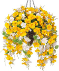 Ivydale Artificial Fake Fall Hanging Flowers Plants Basket for Outdoor Decoration, Fake Hibiscus Vines UV Resistance Look Real Silk Flowers for Home Patio Porch Balcony Garden Yard Wedding, Mix