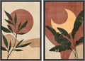 SIGNFORD Framed Canvas Print Wall Art Set Sun & Moon Mid-Century Desert Plants Abstract Shapes Illustration Modern Art Decorative Nordic Nature for Living Room, Bedroom, Office - 16