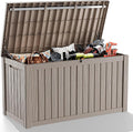 ROJIK Outdoor Storage Housing Deck Box - Waterproof Patio Furniture, Garden Tools, Cushions, Pool Accessories Storage Bench with Lockable Lid and Side Handles (Grey 180 Gal)