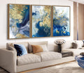 Large Abstract Framed Wall Art - Natural Float Framed Colorful Canvas Pictures Decor Blue Gold White Background Modern Artwork for Bedroom Living Room Kitchen Home Office Decoration 48
