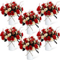Domensi 6 Sets Wedding Centerpiece for Table Artificial Rose with Vase Fake Bouquets and Metal Pot Floral Arrangements for Holiday Party Event Table Decor (Red)