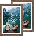 14x20 Picture Frame Set of 2, Rustic Brown Wood Style - Display 14 x 20 Picture without Mat or 12x18 Picture with Mat, Wall Mounting Horizontal and Vertical