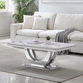Modern Marble Coffee Table with Stainless Steel Pedestal, 47