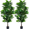 Fiddle Leaf Fig Tree 6ft Tall Artificial Tree in Pot Fake Ficus Lyrata Plants with 184 Decorative Fiddle Leaves Faux Fig Trees for Home Office Living Room Decor Indoor Outdoor, 2 Pack