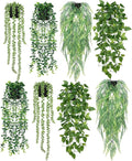 Jexine 8 Pcs Artificial Hanging Plants with Pot Fake Potted Plants Greenery Plastic Faux Eucalyptus Vine Wall Decor for Home Room Office Indoor Outdoor Shelf Patio Garden Decor