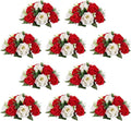 NUPTIO Pcs of 10 Fake Flower Ball Arrangement Bouquet,15 Heads Plastic Roses with Base, Suitable for Our Store's Wedding Centerpiece Flower Rack for Parties Valentine's Day Home Décor (Red & White)