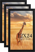 12x24 Picture Frame Set of 3,Wooden Frame 12x24 Wall Gallery Poster Photo frame Black with Durable Shatter Resistant Plexiglass for Wall Mounting 12 by 24 Photos Posters frame -wedding best gift