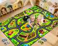 Kids Farm Play Rug, 5' x 7' FT Happy Farm Activity Playmat, Extra Thick (0.4in) - Non-Slip Car Rugs for Kids' Toy Cars, Educational Play Mat Race Track Carpet for Kid's Room, Bedroom and Learning