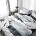 VM VOUGEMARKET Bedding Striped Duvet Cover Queen,3 Pieces Blue Gray Duvet Cover Sets, Cotton,Modern Simple Comforter Cover for Teens Men-Full/Queen,Martin