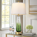 Glass Table Lamps for Living Room, Modern Bedside Lamps with USB A+C Ports, 3-Way Dimmable Touch Control Nightstand Lamp with White Linen Shade, 27.5
