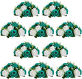 NUPTIO Flower Wedding Centrepieces for Tables - 10 Pcs 9.5in Diameter Teal & White Artificial Flowers Rose Ball for Centerpieces Table - Fake Rose Arrangements for Weddings Birthday Party Decorations