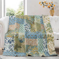 NEWLAKE Cotton Quilted Throw Blanket for Bed Couch Sofa, Reversible Patchwork Matelasse Blanket with Real Stitched Embroidery, Bohemian Floral Pattern, 60X78 Inch