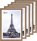 VCK 16x24 Frame 5 Pack - Brown Walnut, Natural Textured Solid Wood Poster Picture Frame, Wall Mounting Hanging