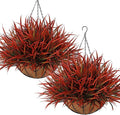 KHOYIME 2 Set Artificial Hanging Plants Basket for Outdoors Indoor, Faux Red Grass Baskets Fake Greenery Stems Planters UV Resistant Spring Summer Decor for Home Garden Porch Balcony Patio Yard
