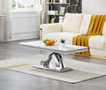SSLine Rectangular Faux Marble Coffee Table for Living Room Modern Luxury White Marble Center Table with Silver Pedestal Base 46.8