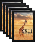 9 x 11 Picture Frame Set of 5, Poster Photo frame, Horizontal and Vertical Formats for Wall or Tabletop, 9 x 11 Black Wooden Frame with Shatter Resistant Plexiglass, best gift