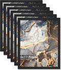 Engineered Wood 9x11 Picture Frame Set of 6, Black Frame for 9 x 11 Inch Picture Poster Photo, Light Weight 9 by 11 Frame with Wood-grain for Wall - 6 Pack/Black/9