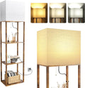 Dott Arts Floor Lamp with Shelves, Wide Floor Lamps for Living Room Display Shelf Lamps with 3 Color LED Bulb,Storage Wood Modern Floor Lamp for Bedroom Standing Lamp for Living Room Office(Brown)