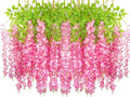 24 Pack Artificial Fake Wisteria Vine Ratta (3.75 Feet) Hanging Garland Silk Flowers String Home Party Wedding Decor (Deep Pink)