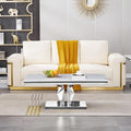 SSLine Rectangular Faux Marble Coffee Table for Living Room Modern Luxury White Marble Center Table with Silver Pedestal Base 46.8