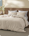 Bedsure Cotton Duvet Cover Queen Size - Luxury Slub Weave 100% Cotton Duvet Cover Set with a Linen Like Textured, Easy Change Durable Bedding Set 3 Pieces, Ivory, 90