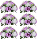 NUPTIO Flower Wedding Centrepieces for Tables - 6 Pcs 9.5in Diameter Lilac & White Artificial Flowers Rose Ball for Centerpieces Table - Fake Rose Arrangements for Weddings Birthday Party Decor