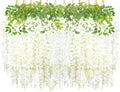 24 Pack Artificial Fake Wisteria Vine Ratta (3.75 Feet) Hanging Garland Silk Flowers String Home Party Wedding Decor (White)