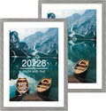 20x28 Picture Frame Set of 2, Rustic Grey Wood Style - Display 16x24 Picture with Mat or 20 x 28 Poster without Mat, Wall Mounting Horizontal and Vertical