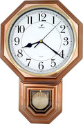 JUSTIME Traditional Schoolhouse Easy to Read Regulator Wall Clock, Chiming Wall Clocks with Pendulum & Westminster Chime Hourly, Schoolhouse Wall Decor Battery Operated (Vintage Copper)