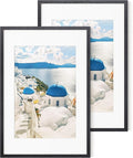 Axeman 16x24 Frame With Mat for 12x18, Solid Oak Wood Poster Frame With Tempered Glass, Picture Frame for Wall, Home Decor, Hanging Hardware Included, 2 PCs, Black