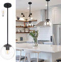 8 Inch Black Mid Century Pendant Light Globe Clear Glass Fixture Lights Kitchen Island Globe Pendant Light Mid Century Adjustable Hanging Farmhouse Lights Fixtures for Kitchen Island