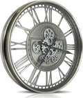 DORBOKER Real Moving Gears Wall Clock Large Modern Metal Clocks for Living Room Decor, Industrial Steampunk Unique Vintage Rustic Decorative Clock for Home Farmhouse Office, 27.6 Inch,Gunmetal Roman