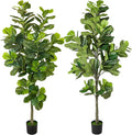 Worth Garden Artificial Fiddle Leaf Fig Trees 6.2ft Tall Faux Plants with Pots, Indoor Outdoor Greenery for Home Office Living Room Bedroom Decoration, Set of 2