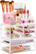Sorbus Large Clear Makeup Organizer - Detachable 3-Piece Jewelry & Make Up Organizers and Storage Set - Spacious Cosmetic Display Tower - Makeup Organizer for Vanity, Bathroom, Dresser & Countertop
