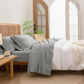 BESTOUCH Sheet Set 100% Washed Cotton Linen Feel Super Soft Comfortable Chic Lightweight 4 Pcs Home Bedding Set Solid Light Grey Full
