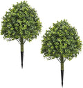 Fake Bushes Outdoors Topiary Trees Set of 2-23.6'' Artificial Shrubs Boxwood Balls with Ground Spikes for Front Porch Decor, Faux Plants UV Resistant Fake Evergreen Tree for Home Decor