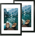 16x24 Frame Set of 2, Rustic Black Wood Style - Display 16 x 24 Picture without Mat or 12x18 Picture with Mat, Wall Mounting Horizontal and Vertical