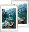 14x22 Picture Frame Set of 2, Distressed White Wood Style - Display 14 x 22 Picture without Mat or 12x18 Picture with Mat, Wall Mounting Horizontal and Vertical