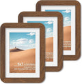 5x7 Round Corner Picture Frame, Solid Oak Photo Frame Matted For 4x6 With Plexiglass, Ready To Hang On Wall Or Stand As Tabletop Framing, Walnut, 3 Pack