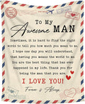 Romantic Gifts for Him Men - to My Awesome Man Soft Fleece Throw Blanket 50x60 in - Father's Day Anniversary Birthday Gifts for Men Couple Husband Boyfriend