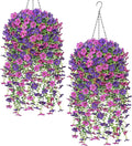Dremisland 2 Set Artificial Hanging Baskets Outdoor Multicolored Silk Flower Plants Fake Flowers DIY Chain Hanging Basket Daisy Faux Flowers with Pot for Porch Garden Balcony Patio Summer Decor