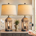 QiMH Table Lamp for Living Room, Farmhouse Lamps Set of 2 with USB A+C and Nightlight, 26