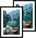 20x28 Picture Frame Set of 2, Rustic Black Wood Style - Display 16x24 Picture with Mat or 20 x 28 Poster without Mat, Wall Mounting Horizontal and Vertical