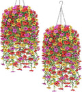 Dremisland 2 Set Artificial Hanging Baskets Outdoor Multicolored Silk Flower Plants Fake Flowers DIY Chain Hanging Basket Daisy Faux Flowers with Pot for Porch Garden Balcony Patio Summer Decor