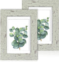 4x6 Picture Frame Set of 2, Made of Real Glass and Sage Green Wooden Frame - Display Pictures 3.5x5 with Mat or 4x6 Without Mat, 4 by 6 Photo Frame for Wall or Tabletop Display