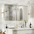 50×30 Glod Bathroom Mirror, Rectangular Bathroom Vanity Mirror for Wall with Rounded Corners & Aluminum Alloy Frame, Tempered-Glass, Modern, Farmhouse, Horizontal/Vertical, Entryway, Bedroom